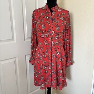 LOFT Red and White Bishop Sleeve Buttoned Sundress Size 8